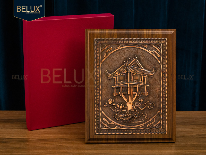 Tranh Chùa Một Cột bằng đồng đỏ 25x20cm